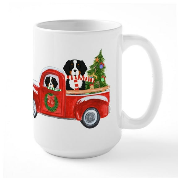 CafePress - Christmas Berner Red Truck Mugs - 15 oz Ceramic Large White Novelty Mug