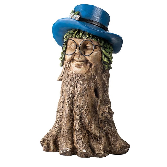 Estatuas de resina para jardín, diversión al aire libre, esculturas de tocón de árbol para hombre/mujer, decoración artística para patio, sombrero azul oso de fresa Electrónica