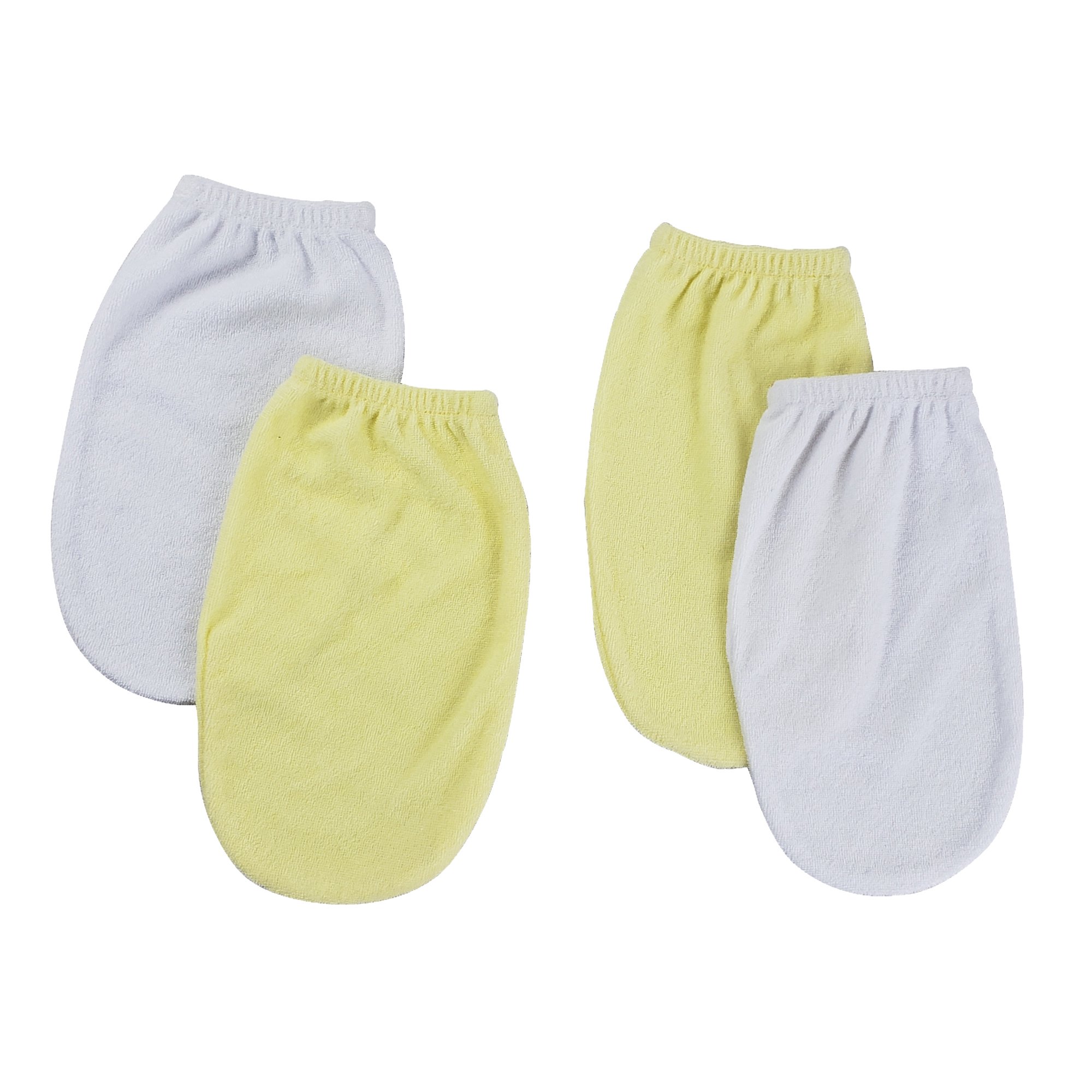 CS-0005 Washcloth Mitt Set, White & Yellow - Newborn - 4 per Pack