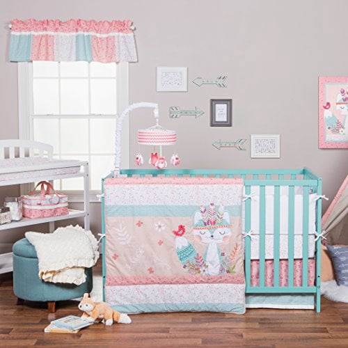 pink and teal crib bedding