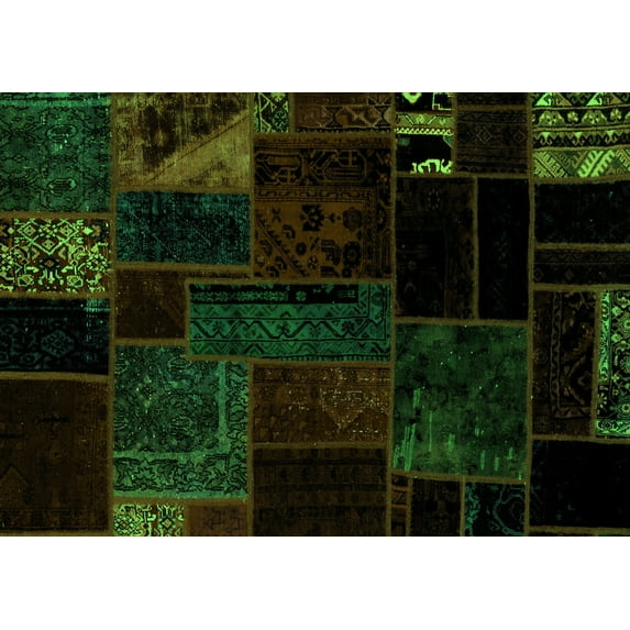 Ahgly Company Indoor Rectangle Patchwork Green Transitional Area Rugs, 4' x 6'