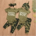 thumbnail image 3 of BemeyourBBs Infant Baby Boys Girls Summer Clothes Daddy's Girl Daddy's Boy Outfit Short Sleeve Romper Tops Camouflage Long Pants Set Hat / Headband, 3 of 5