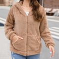 thumbnail image 2 of Lovskoo Winter Coats for Women Fuzzy Fleece Full Zip Long Sleeve Solid Color Plush Hooded Casual Jacket Khaki, 2 of 7