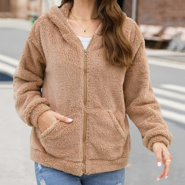 Chaquetas y abrigos casuales de manga larga con capucha para mujer, con capucha, de un solo pecho, de manga larga, de color liso, de felpa de doble cara, chaqueta casual de manga larga con capucha, su