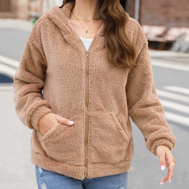 Chaquetas y abrigos casuales de manga larga con capucha para mujer, con capucha, de un solo pecho, de manga larga, de color liso, de felpa de doble cara, chaqueta casual de manga larga con capucha, su