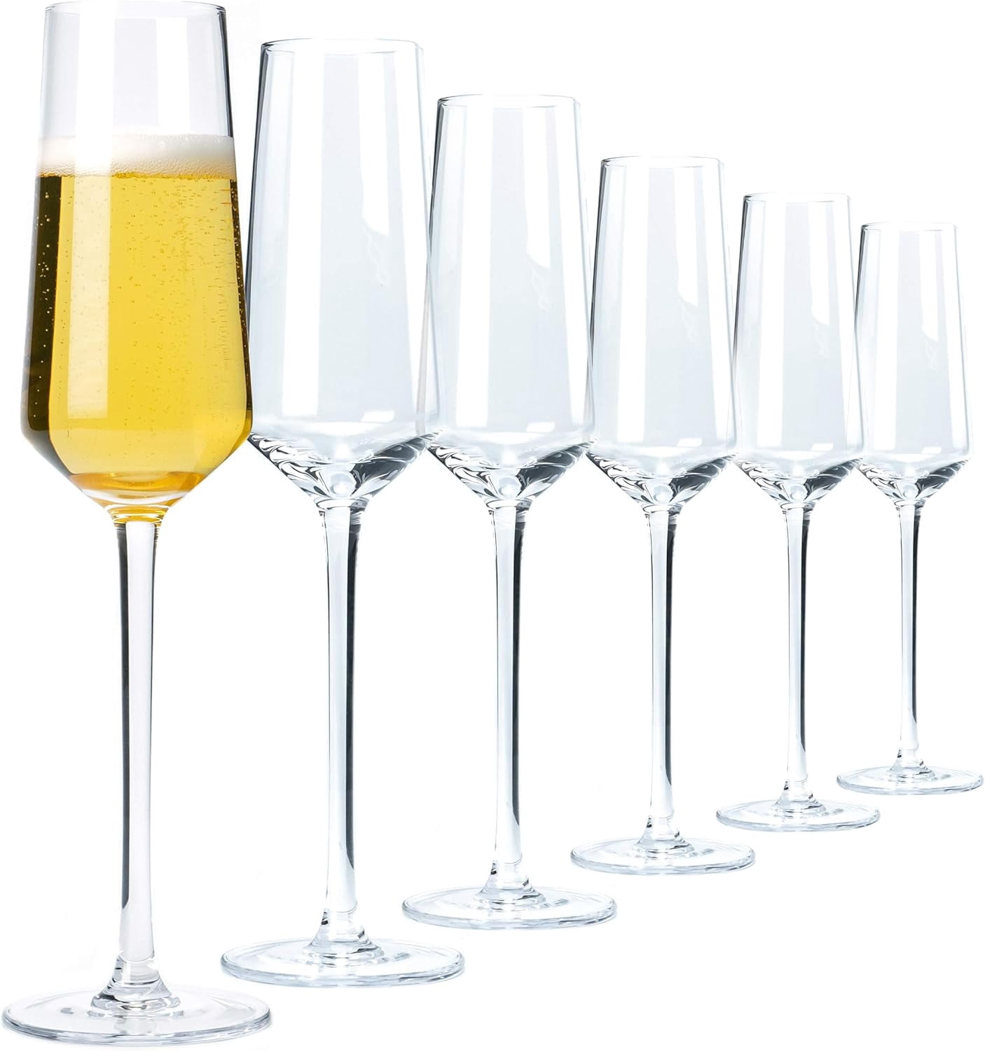 Aspen & Birch - Classic Champagne Flutes Set of 6 - Champagne Glasses - Mimosa Glasses, Premium Crystal Stemware, Clear, 6 oz, Hand Blown Glass Champagne Flutes - Hand Crafted by Artisans