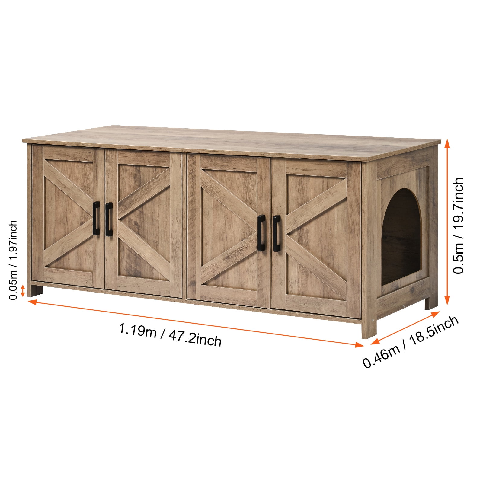KFFKFF Dual Cat Litter Enclosure, Spacious Hidden Litter Box Cabinet, Double Chamber Wood Design, Fits Standard Litter Boxes, 47.2"L x 18.5"W x 19.7"H, Greige