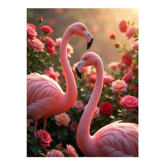 Diamond Art Kits for Adults, Flamingos Among Blooming Roses 5D Diamond Painting Kits for Adults Beginners, DIY Full Drill Diamond Painting, Gem Art and Crafts 12x16
