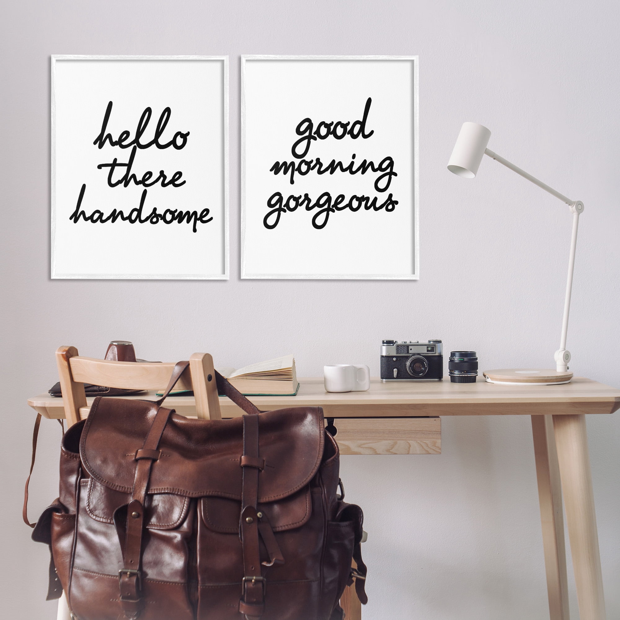 Stupell Industries Handsome & Gorgeous Greetings Inspirational Painting White Framed Art Print Wall Art, 24 x 30, Set of 2