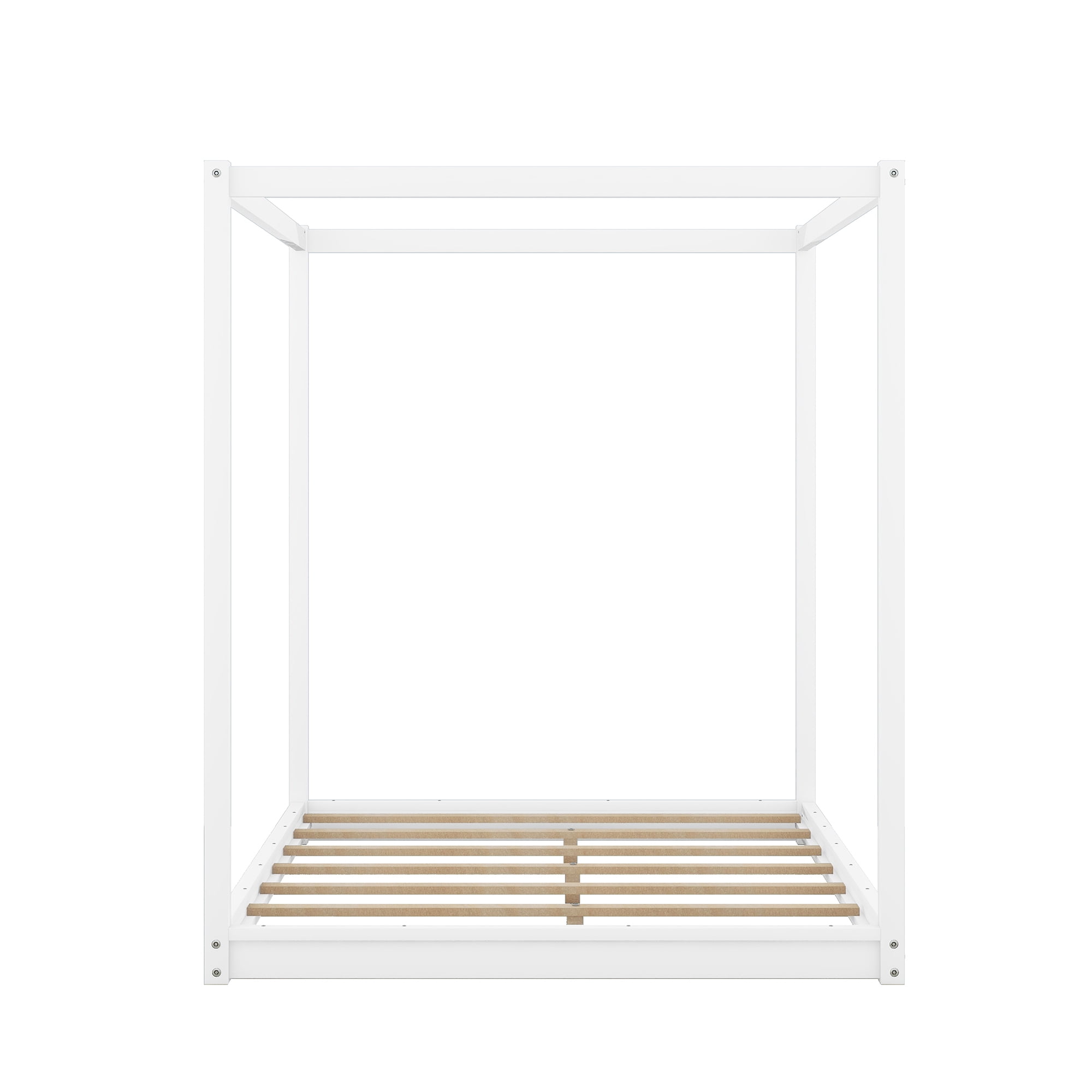 Euroco Wood Queen Size Canopy Platform Bed with Support Frame for Bedroom, White