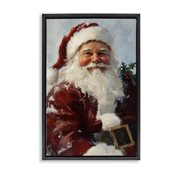 Rosy Cheeked Santa Smile Black Framed Floater Canvas Wall Art, design by Petal Prints Design
