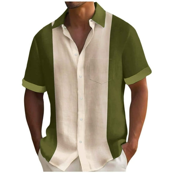 Durtebeua Men's Vintage Bowling Shirt Short Sleeve Button Down Summer Cuba Beach Shirts Green,2XL