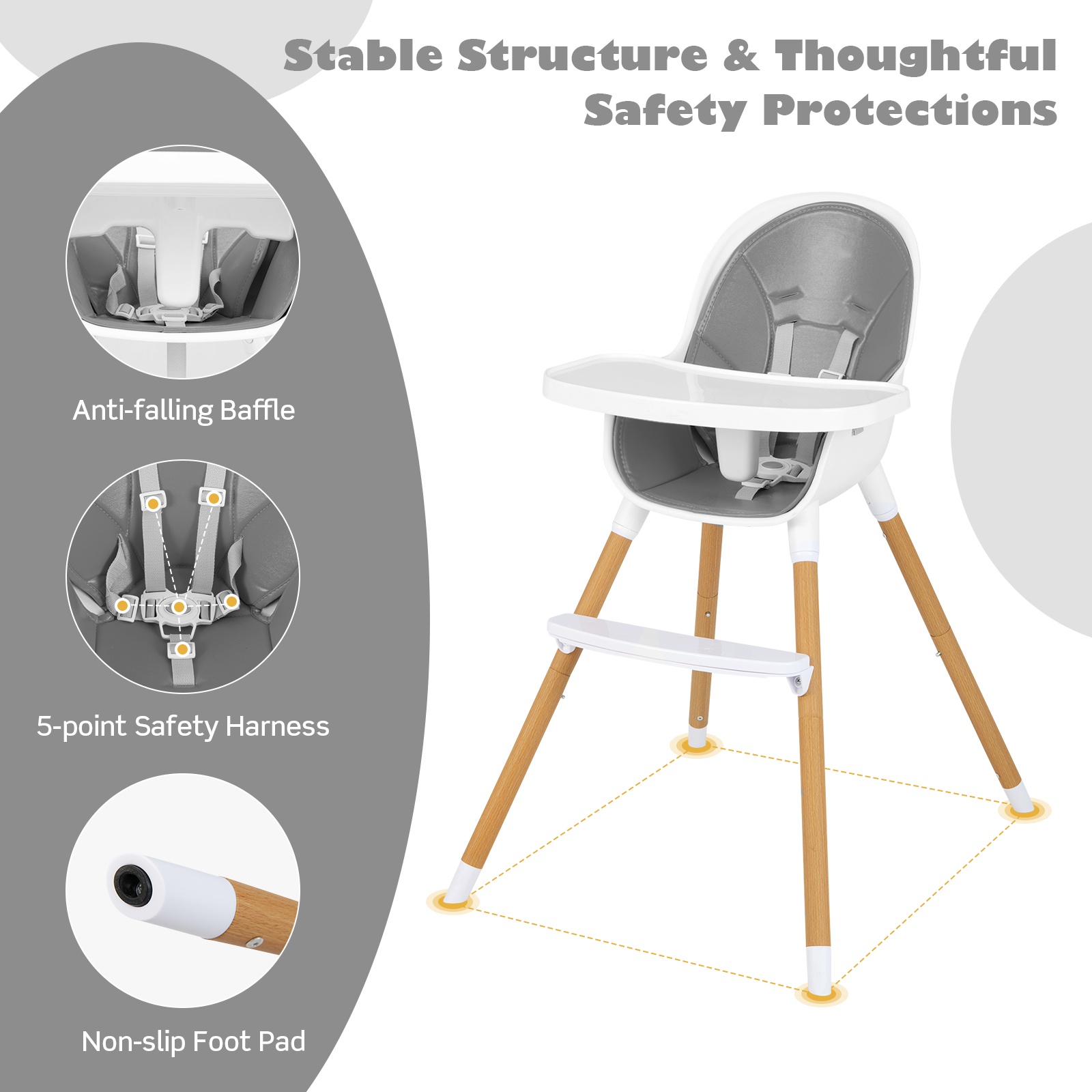 Infans 4-in-1 Infant Feeding Chair Convertible High Baby Chair w/Adjustable Tray Grey