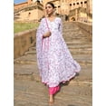 thumbnail image 3 of Janasya Indian Women's White Georgette Floral Print Kurta with Flared Palazzo and Dupatta, 3 of 6