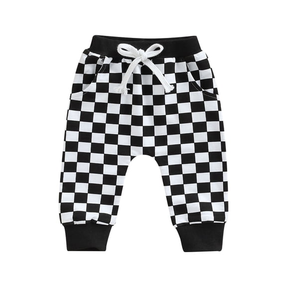 LMLYSoH Toddler’s Casual Long Pants Fashion Checkerboard Printed Tie-up Mid-waist Trousers with Pockets