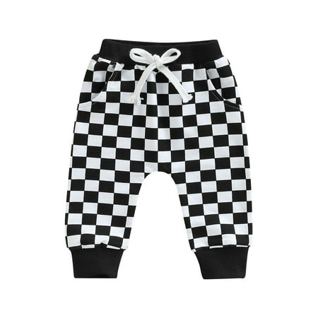 

ZIYIXIN Autumn Baby Boys Girls Pants Casual Checkerboard Plaids Printed Tie-up Mid-waist Trousers with Pockets Black 6-12 Months
