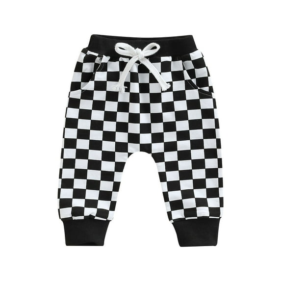 Coduop Toddler Baby Boy Pants Cotton Checkerboard Plaid Jogger Pants Trousers 0-3 Years