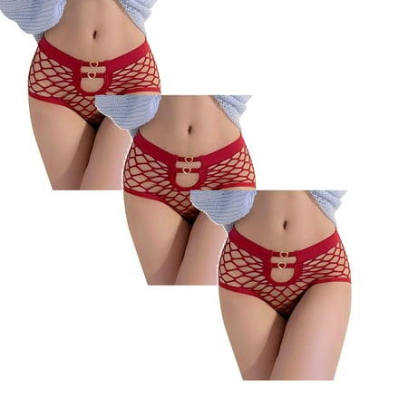 

Womens Underwear Brief Mid Waist Figure Net Design Hollow High Elasticity Lingerie Panties3PC