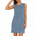 thumbnail image 3 of TaTaai Sleeveless Side Slit Dress Women's Solid Color Round Neck Slip Dress Casual Pullover Lightweight Stretchy Polyester Blend Gift, 3 of 6