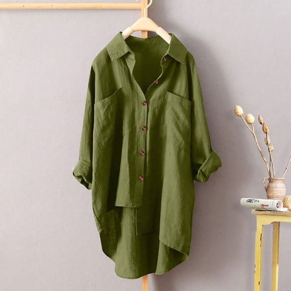 Fznquz Loose Tops for Women 2025 Green Plain Plus Size Shirt Button Down Casual Fall Clothes for Women