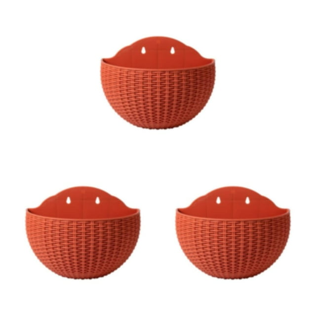 Youkk Easy To Install Double-layer Plastic Flowerpot For Walls Drainage Flower Pot Red 3Set