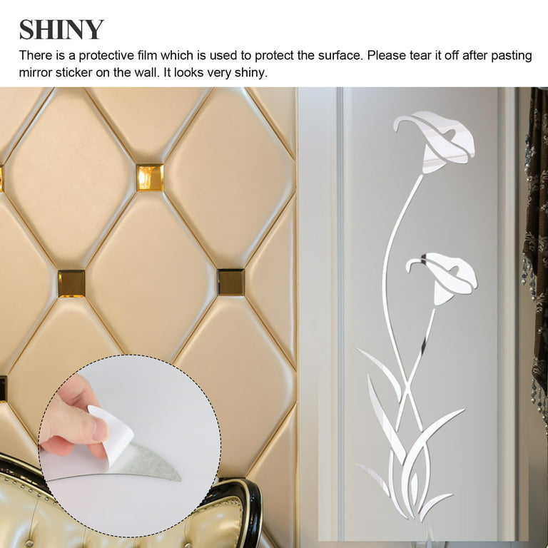 Philbinden Acrylic Mirror Floral Wall Stickers Self Adhesive Mirror Wall  Decor Removable Mirror Decor 3D Flower DIY Wall Sticker for Living Room
