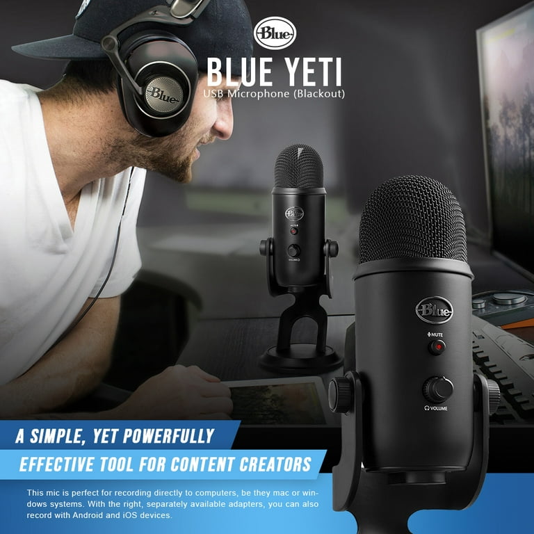 Blue Yeti USB Microphone (Blackout) with Pro Studio Monitoring
