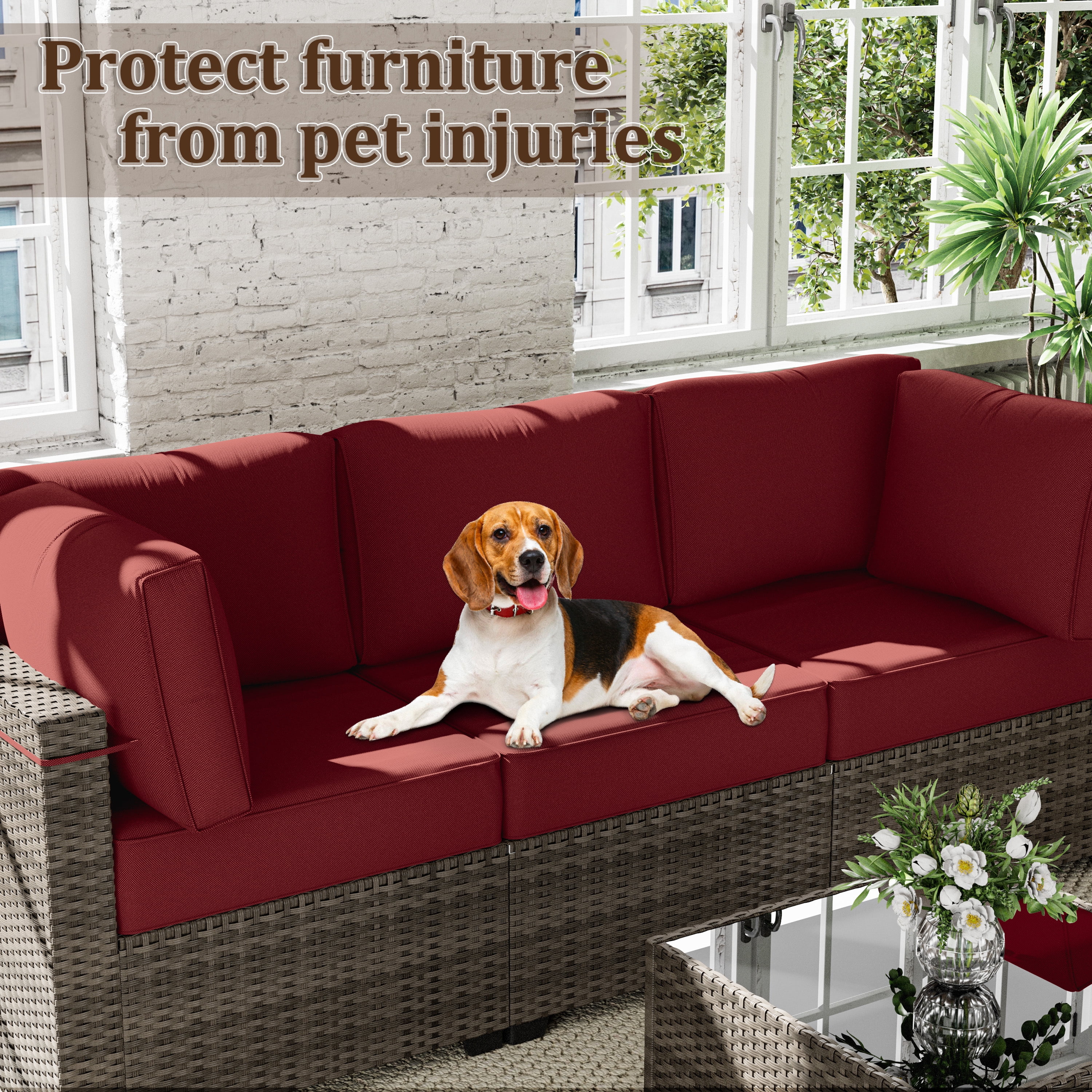 Snubbull 8 Pcs 25.6" x 23.6" Cushion Covers for Patio Furniture, Outdoor Waterproof Cushion Slipcovers Replacement with Zipper, Burgundy