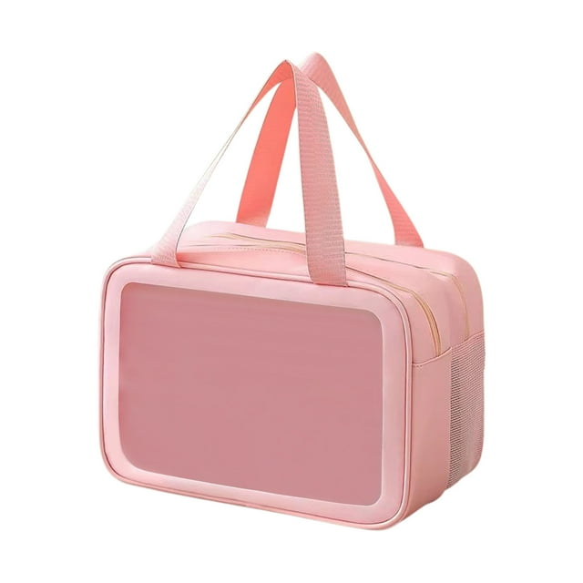 Pink Large Transparent Cosmetic Bag With Reinforced Handles Travel-Friendly Toiletry Organizer For Wet And Dry Items #cj9MY