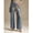 Blue-L, variant on Womens Metallic Blue Wide Leg Flare Jeans Loose Fit