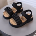thumbnail image 4 of GiLiling Girls Sandals, Girls Summer Open-Toe Sandals with Ruched Wide Strap, Breathable Platform Flats with Non-Slip Rubber Sole for Beach Casual Play (Black, 2-2.5 Years), 4 of 8