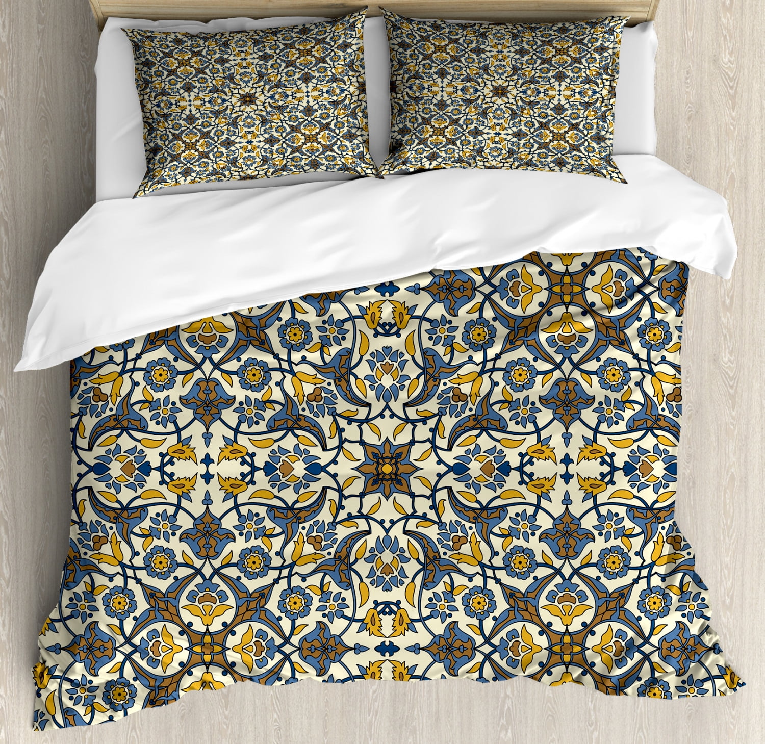 Turkish Pattern Duvet Cover Set King Size, Stylized Flowers in