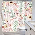 thumbnail image 4 of Riyidecor Cute Pink Green Floral Shower Curtain for Bathroom Decor 72Wx72H Spring Boho Kids Girls Girly Watercolor Wildflower Leaves Art Printed Fabric Polyester Waterproof 12 Pack Plastic Hooks, 4 of 4