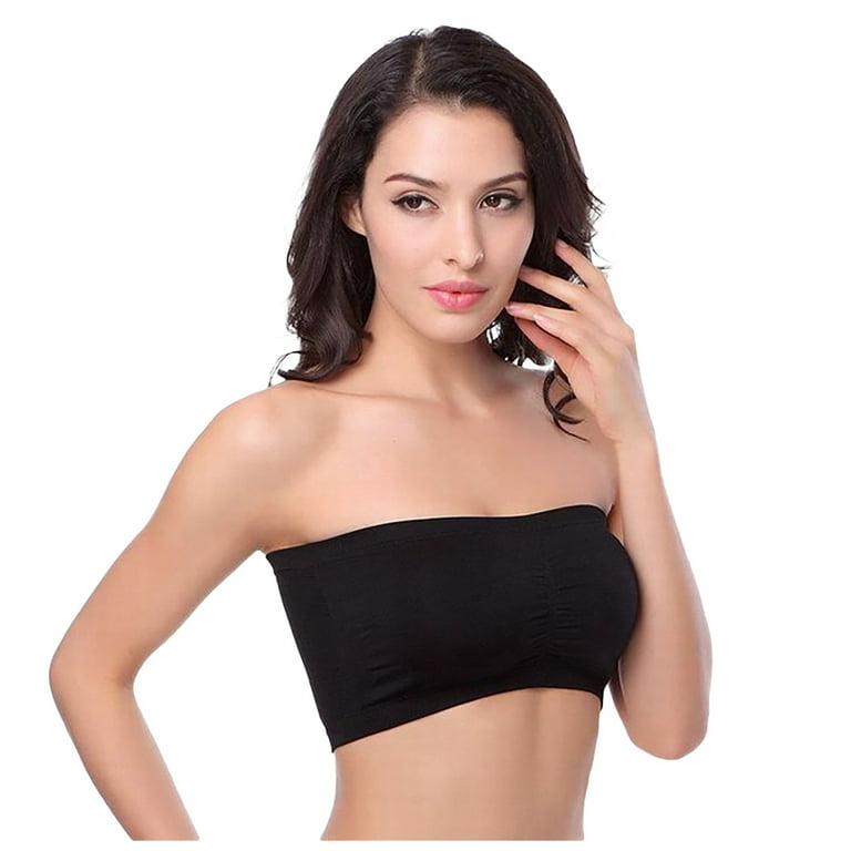 Qcmgmg Bandeaus Strapless Bras for Women Plus Size Seamless Comfort Solid  T-Shirt Bra Black M 