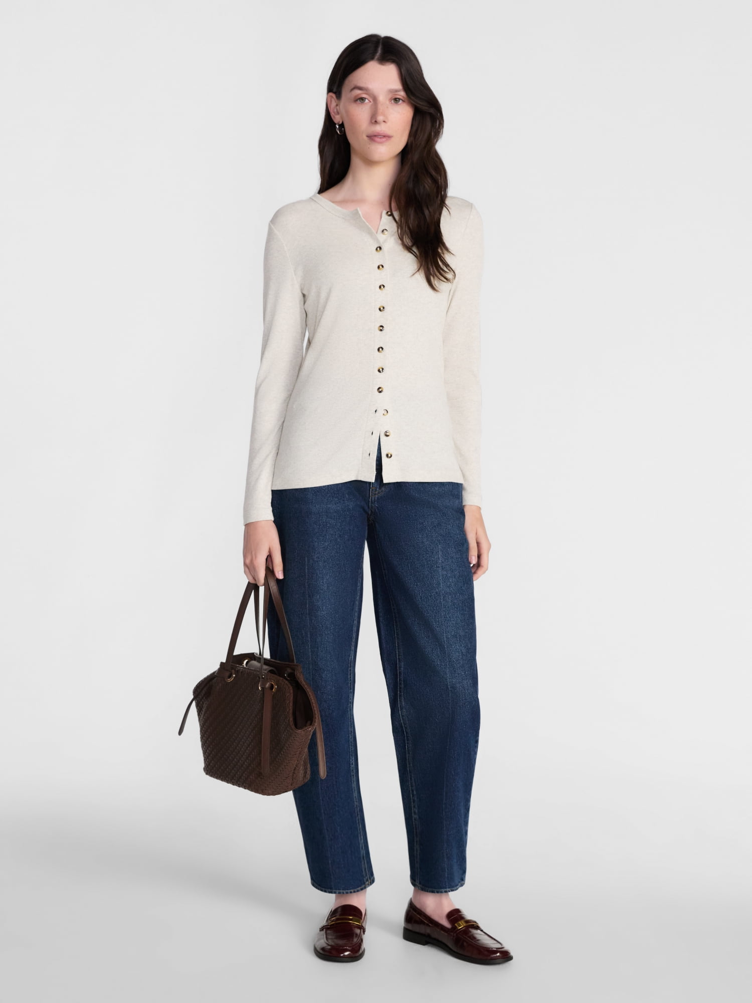 Scenario Women's Button Front Crewneck Sweater, Lightweight, Sizes XS-XXXL