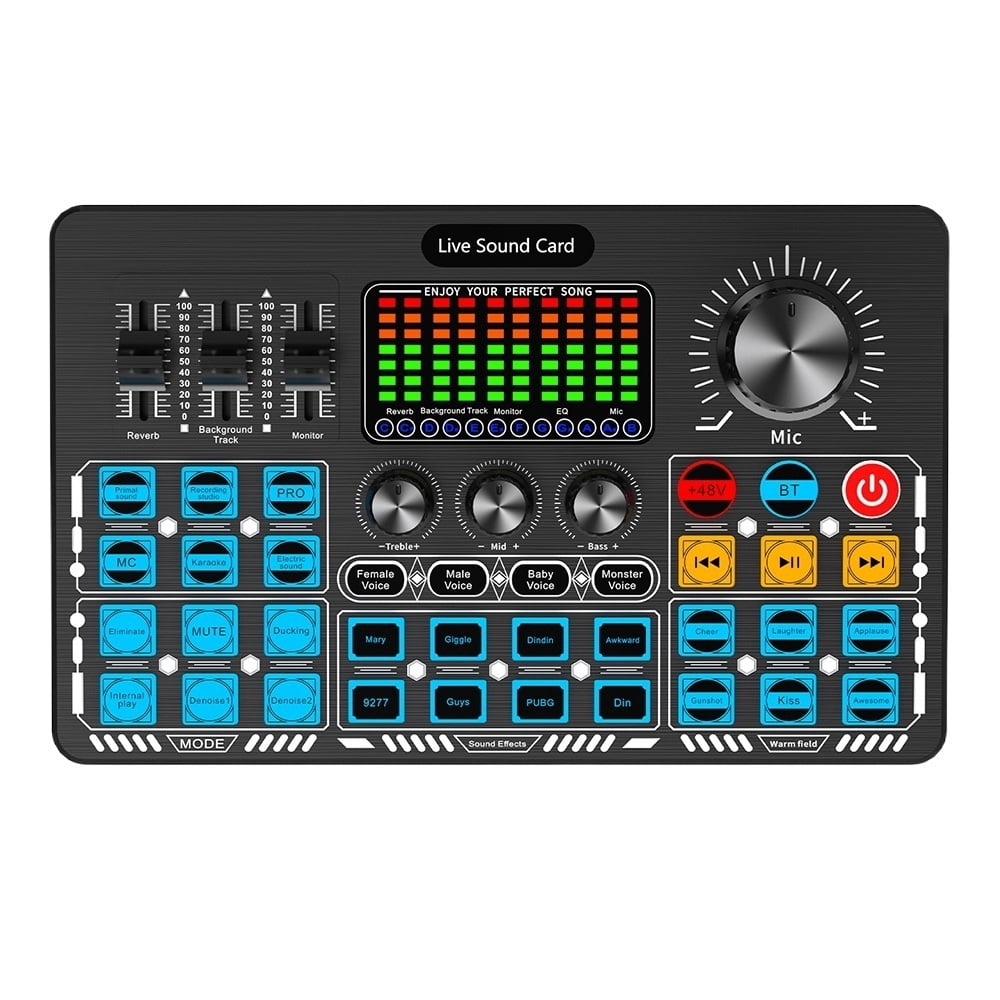 Live Sound Card Interface with DJ Mixer Effects and Voice Changer Bluetooth Stereo