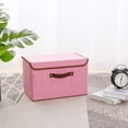 thumbnail image 2 of PiccoCasa Linen Foldable Storage Bins with Lid and Faux Leather Handles, Pink Large, 2 of 6
