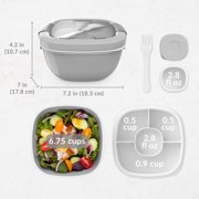 Bentgo Salad Container - 6.75 cup Bowl with 4-Compartment Toppings Tray, Leak-Proof Dressing Container, Reusable Fork, BPA-Free Lunch Box for Meal Prep & Food Storage; Removable Bento Tray (Gray)