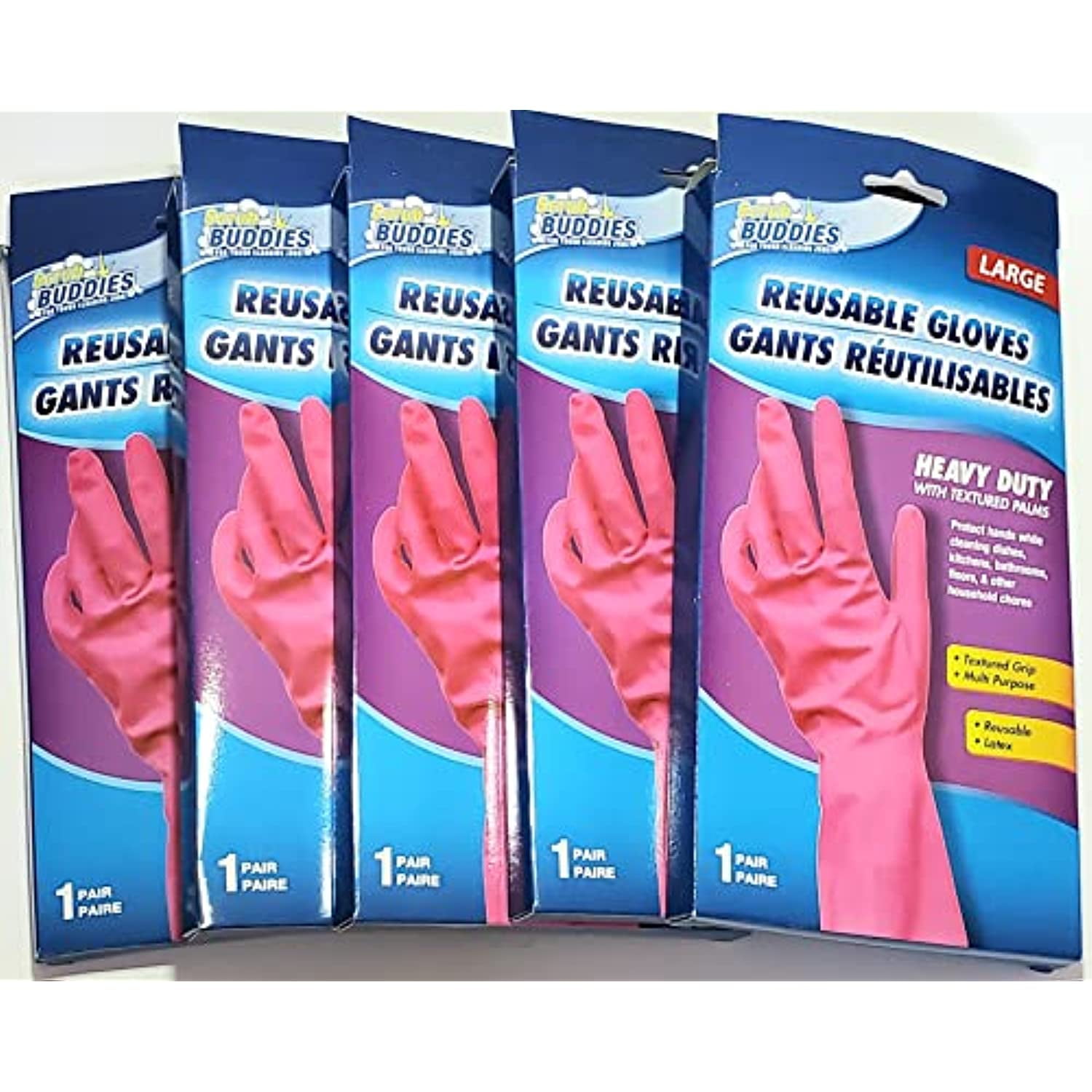 Scrub Buddies Reusable Large All Purpose Pink Cleaning Gloves, 5 Pack