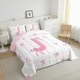 thumbnail image 3 of Castle Fairy Personalized Initial 3-Piece Full Size Comforter Sets,Pink Bow Bedding Comforter Set,Geometric Stripes Lightweight Bedding Sets,Lightweight Cartoon Room Decor,Reversible, 3 of 8