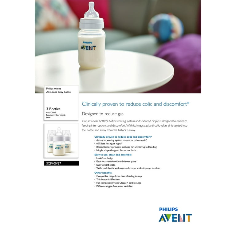 Philips Avent Natural Baby Bottle, Clear, 4oz, 3pk