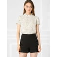 thumbnail image 2 of INSPIRE CHIC Blusa Tops De Lunares Volante Fruncido Manga Corta Cuello Alto Para Mujeres Beige S, 2 of 6