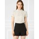 thumbnail image 2 of INSPIRE CHIC Blusa Tops De Lunares Volante Fruncido Manga Corta Cuello Alto Para Mujeres Beige S, 2 of 6