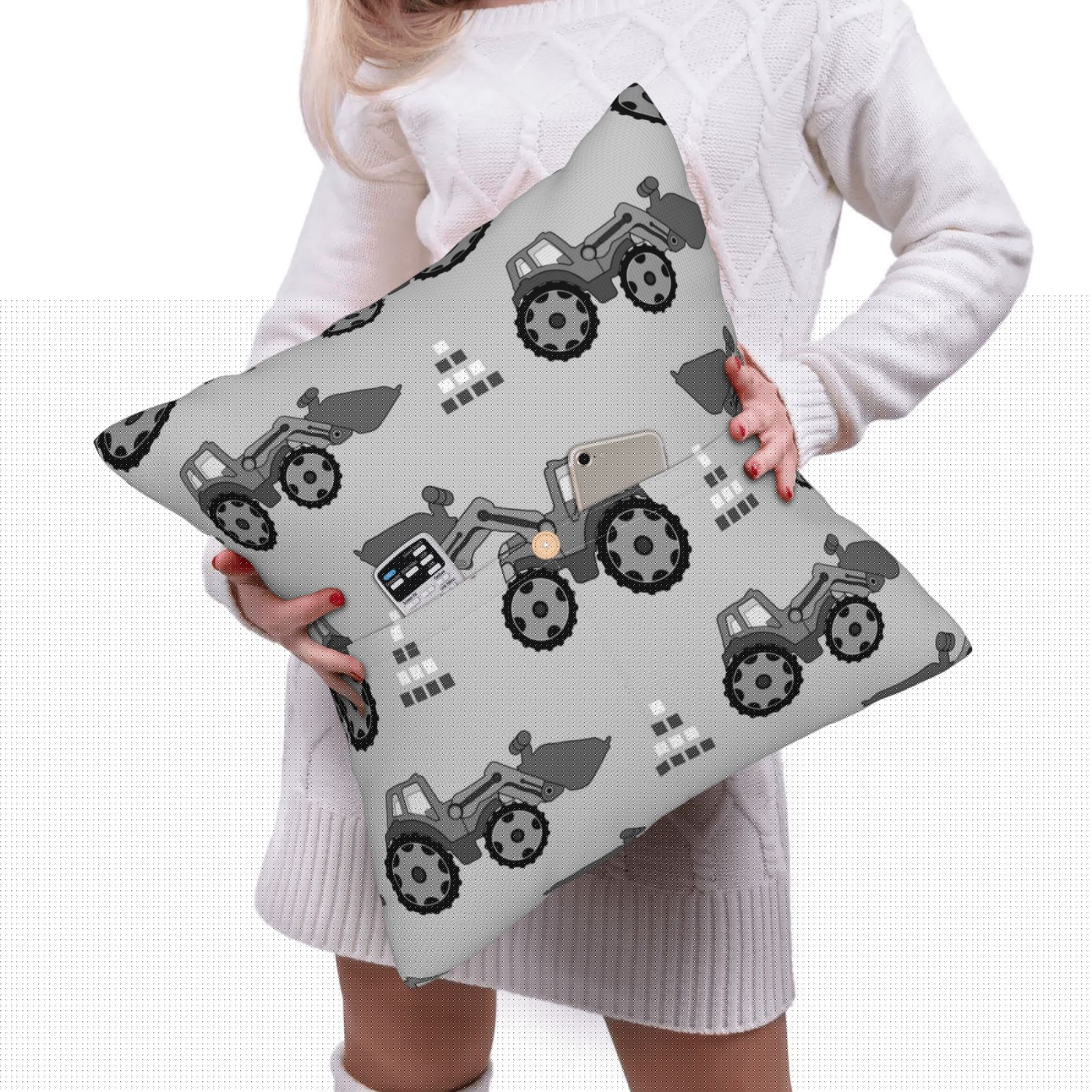 thumbnail image 6 of Bingfone Gray Tractor Linen Throw Pillow Covers Cushion Case Pocket Button Vintage Farmhouse Pillowcase for Sofa Couch Bed 16"x16", 6 of 9