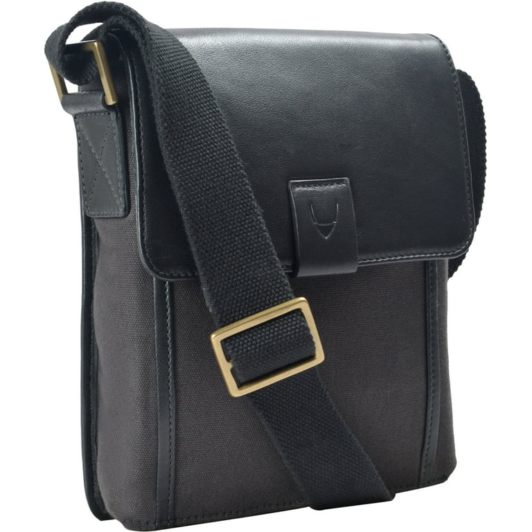 Hidesign Aiden Small Leather Messenger Crossbody Bag Black