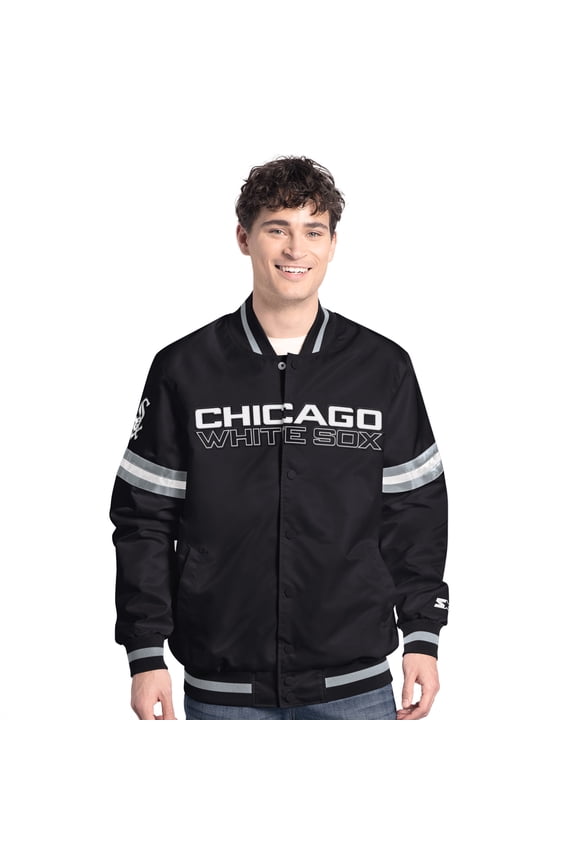 Men's-Starter  Black Chicago White Sox Scout Full-Snap Varsity Jacket