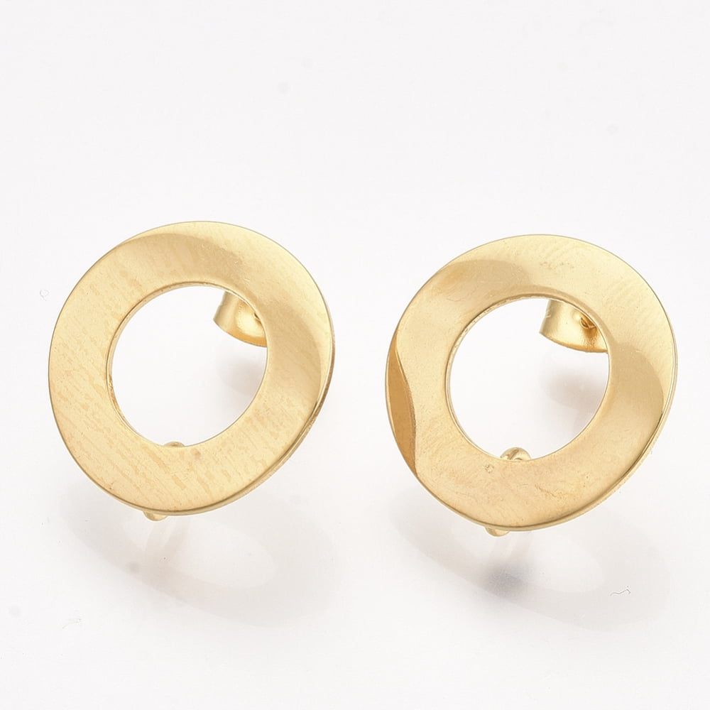 100pcs 304 Stainless Steel Stud Earring Findings with Loop and Ear Nuts/Earring Backs Flat Round Golden 18mm Hole: 3mm Pin: 0.7mm