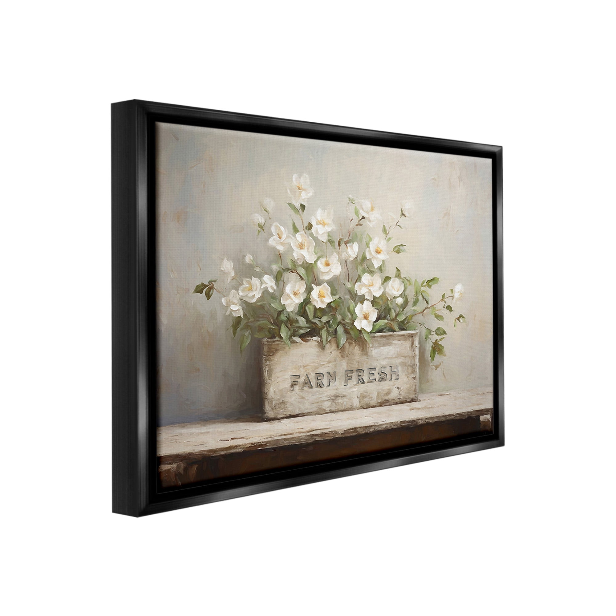 Stupell Industries Farm Fresh Flower Planter Botanical & Floral Painting Black Floater Framed Canvas Art Print Wall Art, 31 x 25