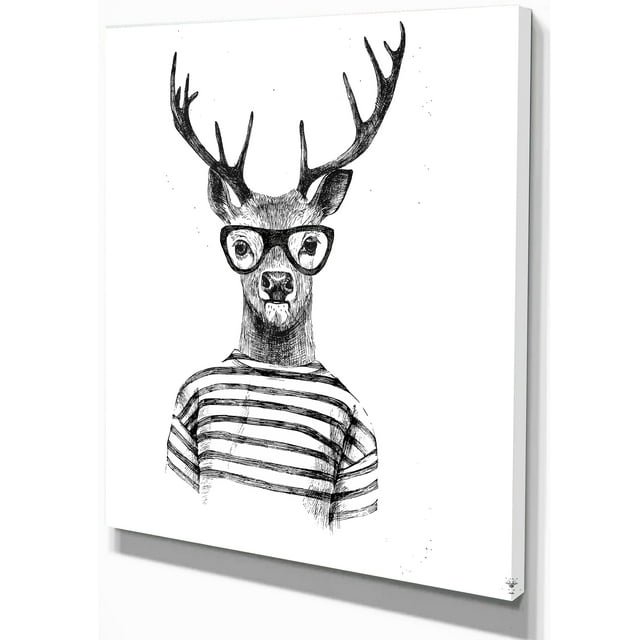 Designart - Cerf Habillé - Impression de Peinture d'Animaux Croquis sur Toile Emballée