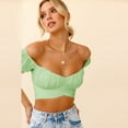 thumbnail image 6 of ZOHIUM Summer Clothes for Women Shirts for Women Women's Ruffle Short Sleeve Tie Up Back Crop Top Off Shoulder Blouse Women Clothing Flowy Tops for Women (Green,L), 6 of 6